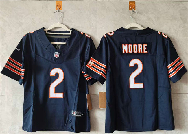 Women's Chicago Bears #2 DJ Moore Navy 2024 F.U.S.E Vapor Stitched Jersey(Run Small)